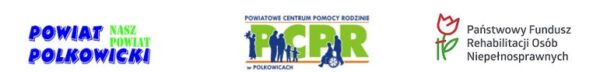 Loga trzech instytucji: Powiat Polkowicki, PCPR, PFRON